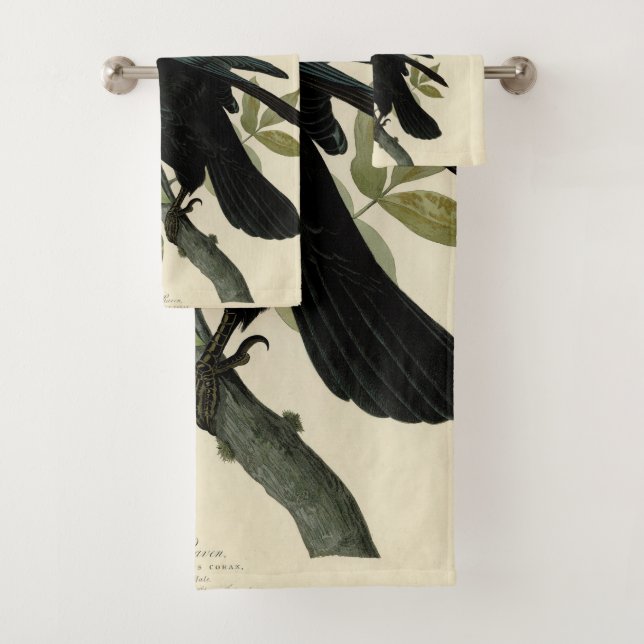 Audubon Raven Bird Classic Artwork Badhandtuch Set (Insitu)