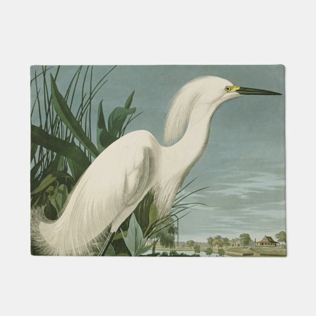 Audubon Snowy Heron White Egret Bird Vogelbeobacht Fußmatte (Vorderseite)