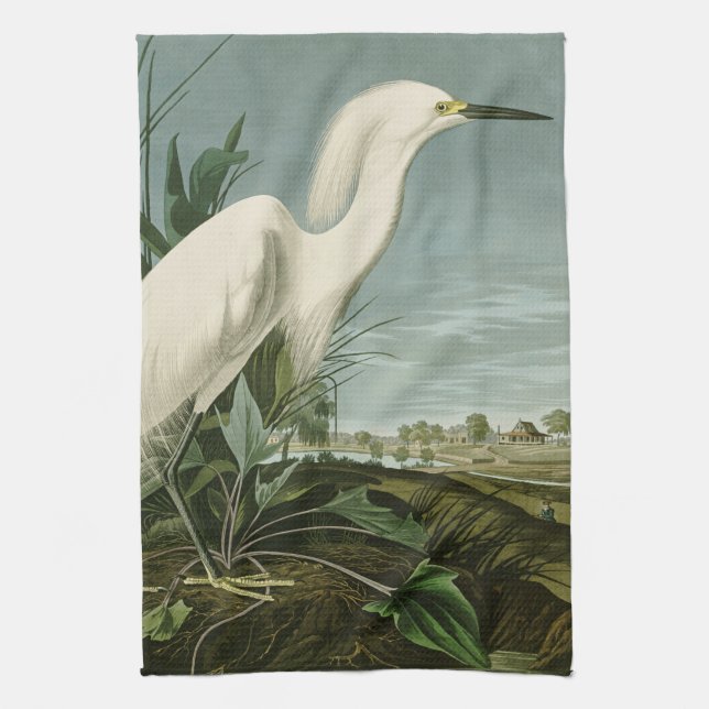 Audubon Snowy Heron White Egret Bird Vogelbeobacht Geschirrtuch (Vertikal)