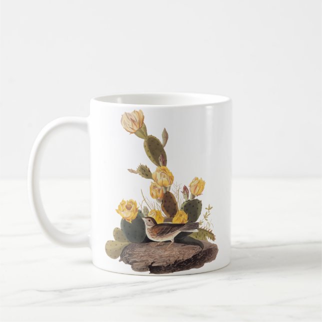 Audubon Vesper Sparrow und Prickly Pear Cactus Kaffeetasse (Links)