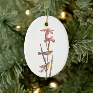 Audubon's Blue-Yellowback Warbler Birds and Flower Keramik Ornament