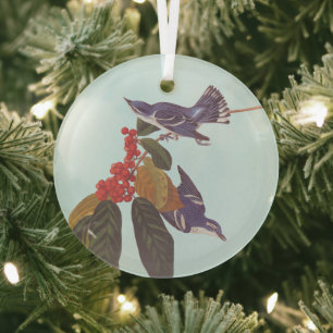 Audubons "Cerulean Warbler Bird Pair" mit Berries Ornament Aus Glas