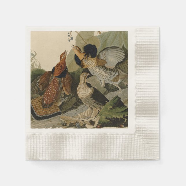Audubons Gemälde eines Trios aus Ruffed Grouse Serviette (Vorderseite)
