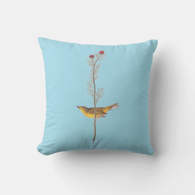 Audubons Hooded Warbler Bird auf der Roten Blume Kissen (Vorderseite)