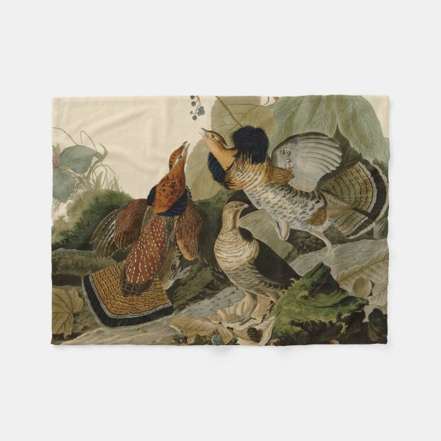 Audubons Malerei eines Trios Ruffed Waldhuhns Fleecedecke (Vorderseite (Horizontal))