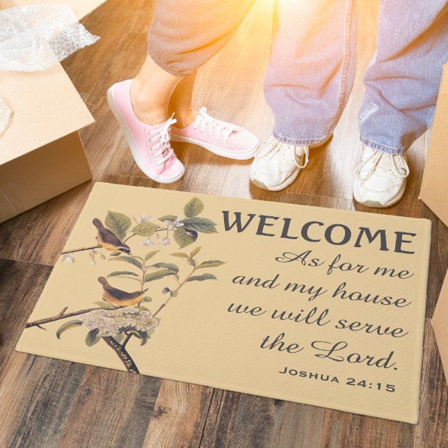 Audubon's Maryland Yellowthroat und Verse Doormat Fußmatte (Joshua 24:15 with birds on an olive branch is the perfect  housewarming gift for a couple or family.)