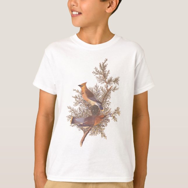 Audubons Zedernholz-Vogelpaar auf Juniper Tree T-Shirt (Vorderseite)