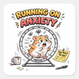 Auf Angst laufendes Hamster-Sticker Quadratischer Aufkleber