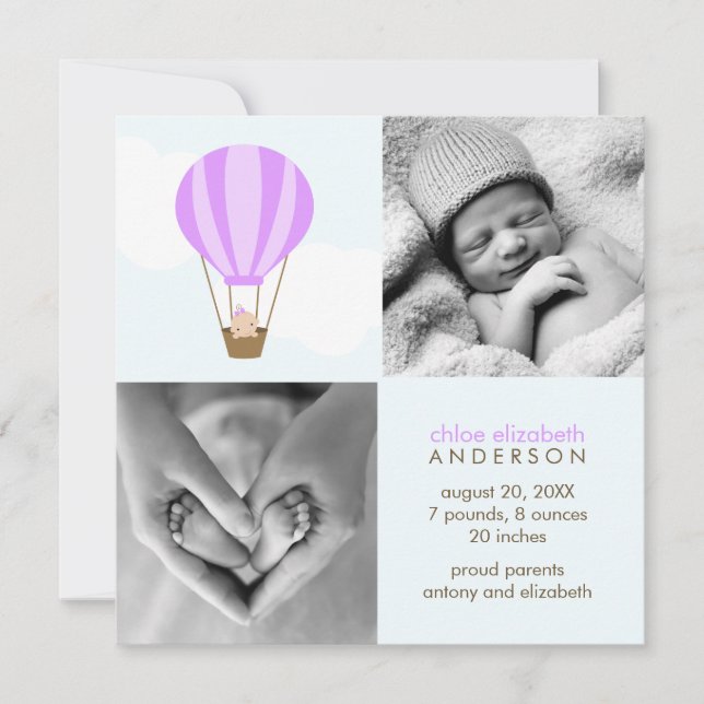 Auf, auf und ab! Baby Birth Ankündigungen (Vorderseite)