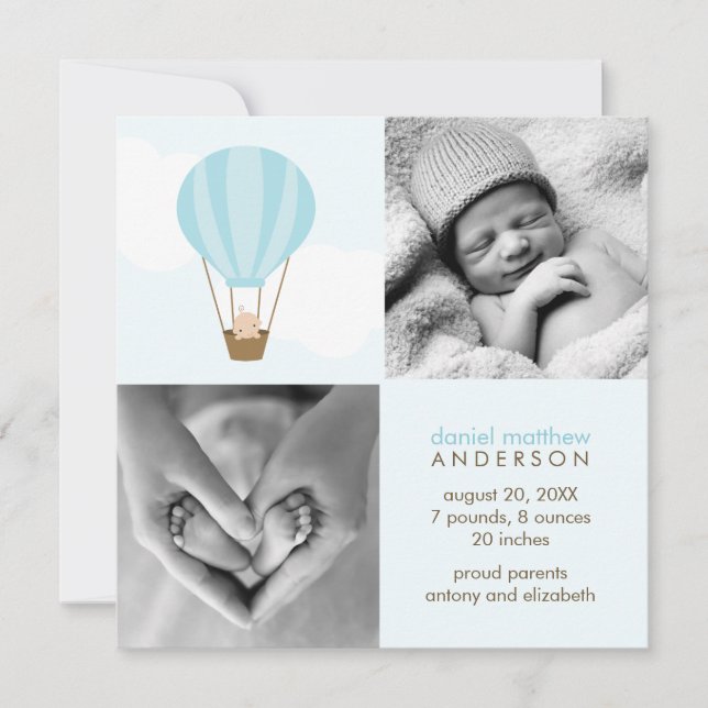 Auf, auf und ab! Boy Baby Birth Ankündigungen (Vorderseite)