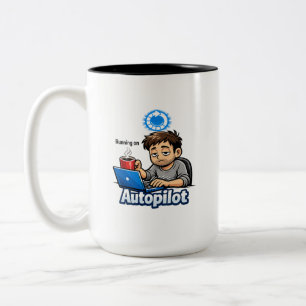 Auf Autopilot Laufen Lustiges Design – Kaffeeliebh Zweifarbige Tasse