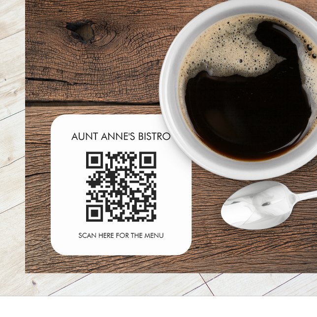 Auf Bestellung Menü QR Code Café Café Kaffee suche Quadratischer Aufkleber (Von Creator hochgeladen)