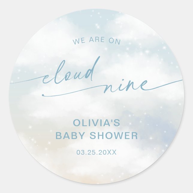Auf Cloud 9 Baby Shower Vibranblau Runder Aufkleber (Vorderseite)