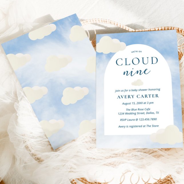 Auf Cloud 9 moderne Typografie Babydusche Einladung (We're on cloud nine baby shower invitation)