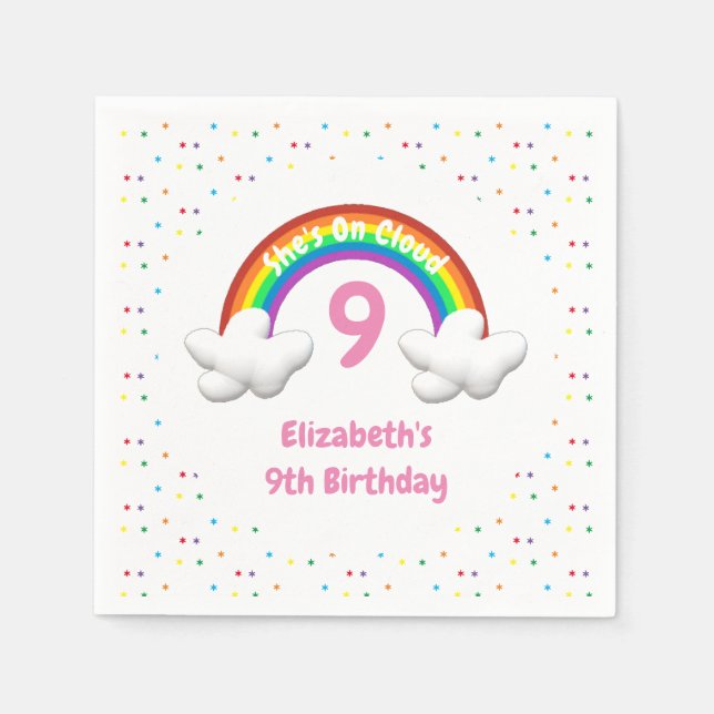 Auf Cloud 9! Rainbow Birthday Serviette (Vorderseite)