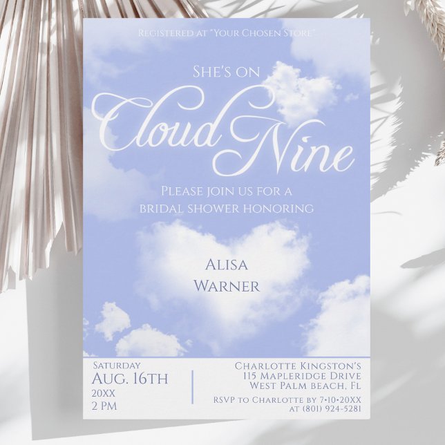 Auf Cloud Nine Dreamy Heart Clouds Brautparty Einladung (She's On Cloud 9 Elegant Script Bridal Shower Invitation)