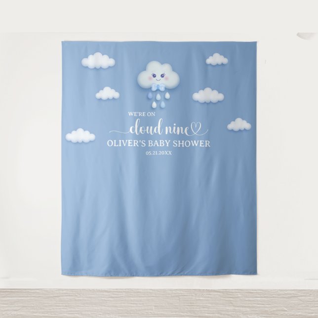 Auf Cloud Nine Modern Blue Boy Baby Dusche Wandteppich (Vorderseite)