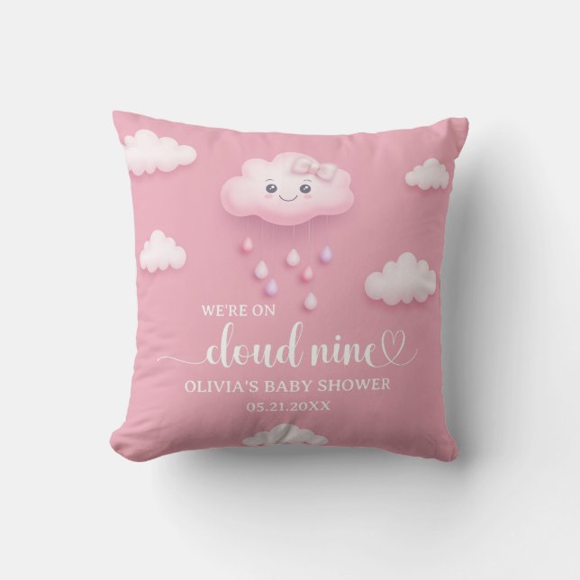 Auf Cloud Nine Modern Pink Girl Baby Dusche Kissen (Vorderseite)