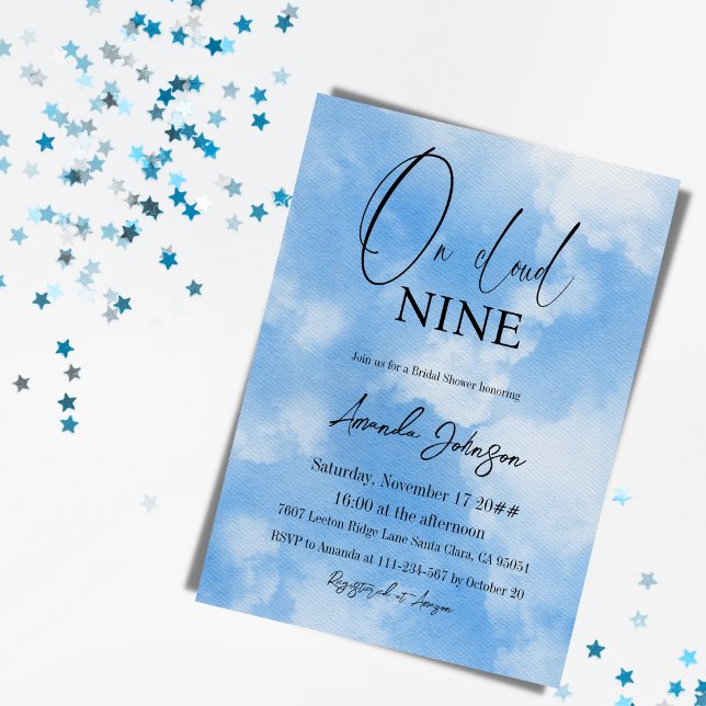 Auf Cloud Nine Watercolor Blue Brautparty Einladung (Von Creator hochgeladen)