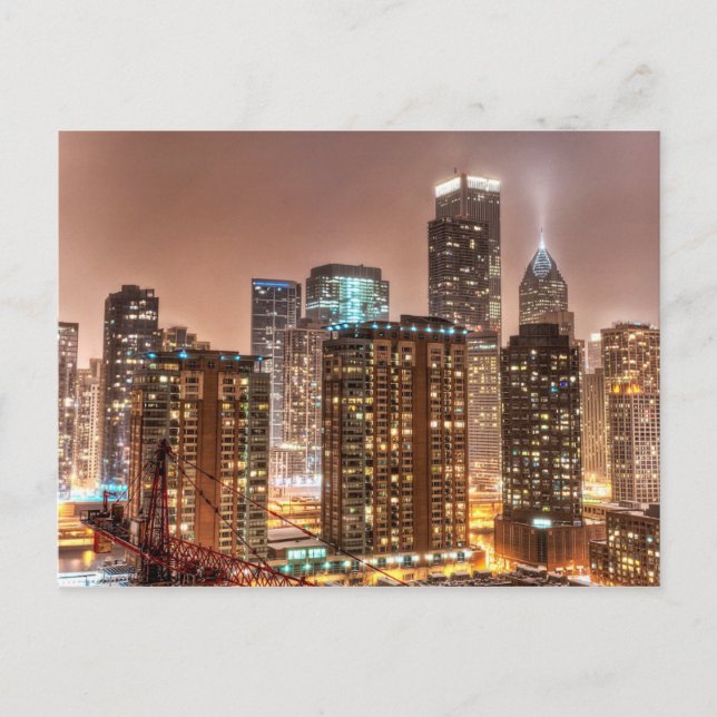 Auf dem Abend von Chicago fällt Schnee über die Sk Postkarte (Vorderseite)