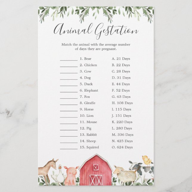 Auf dem Baby Duwer Animal Gestation Game im Bauern (Vorderseite)