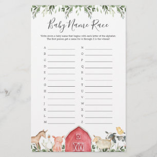 Auf dem Bauernhof Baby Duschname Race Game
