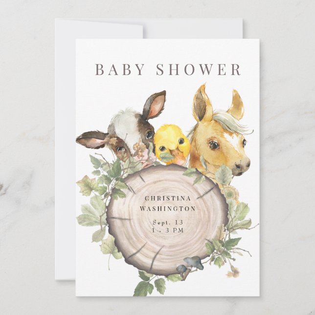 Auf dem Bauernhof Niedliche Babydusche Einladung (Vorderseite)