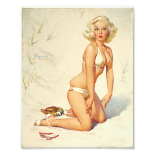 Auf dem Beach Retro Button-up Girl Fotodruck