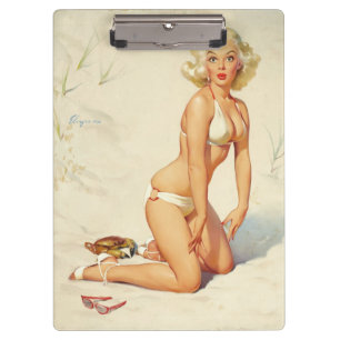 Auf dem Beach Retro Button-up Girl Klemmbrett