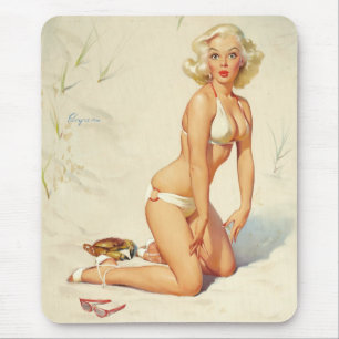 Auf dem Beach Retro Button-up Girl Mousepad