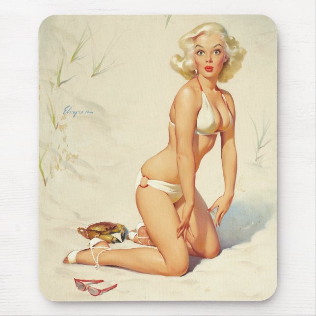 Auf dem Beach Retro Button-up Girl Mousepad (Vorne)