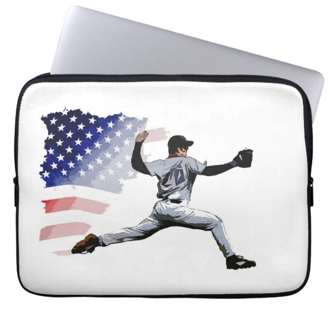 Auf dem Berg - Baseball Pitcher und US-Flagge Laptopschutzhülle (Vorderseite)