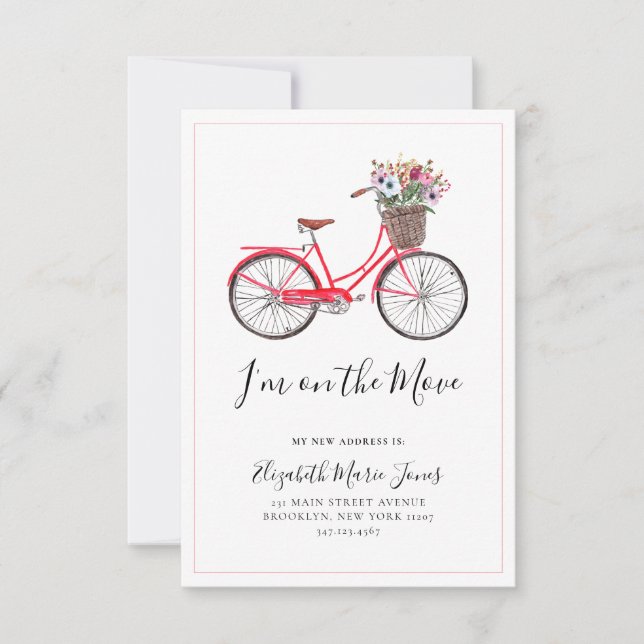 Auf dem Floral Bicycle Neue Adresse Zuhause bewege Ankündigung (Vorderseite)