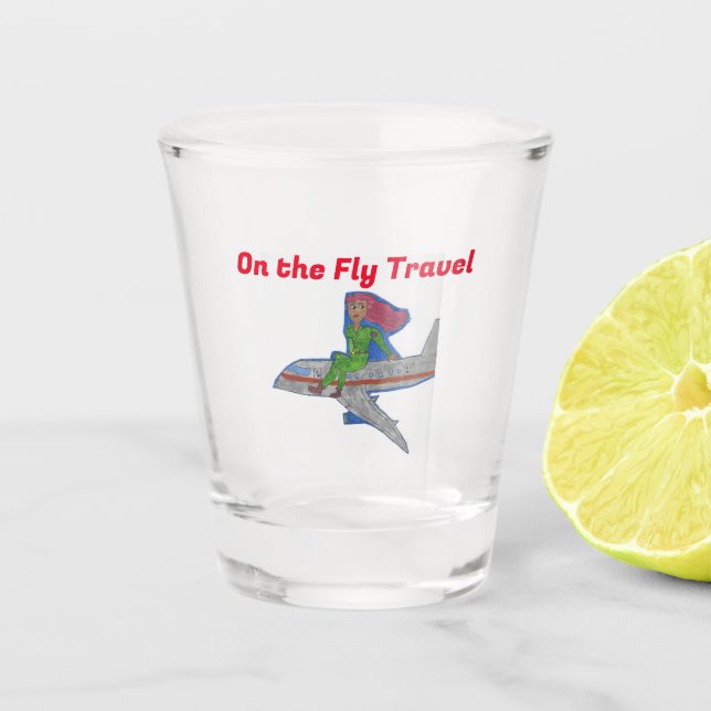 Auf dem Fly Travel Maskottchen Hübsch rosa Schnapsglas (Vorderseite)
