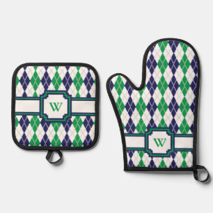 Auf dem grünen Argyle Ofenhandschuh & Topflappen-Set