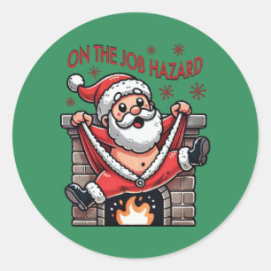 Auf dem Job Hazard Santa on Fire Runder Aufkleber