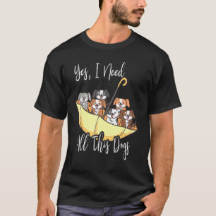 Auf dem Kopf befüllter Regenschirm mit Hunden T-Shirt
