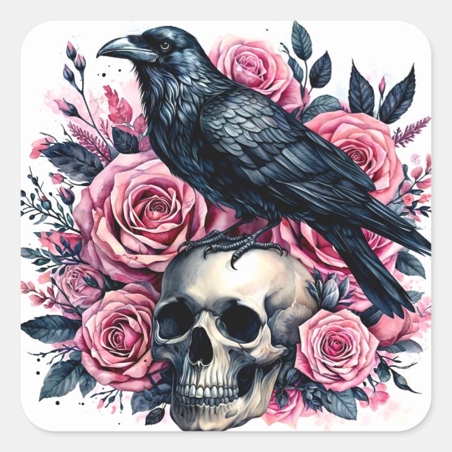 Auf dem Kopf mit rosa Rosen gehobelt Quadratischer Aufkleber (Vorderseite)