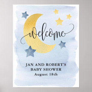 Auf dem Mond, Blauer Baby-Dusche willkommen Poster