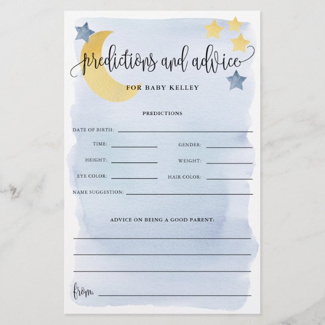 Auf dem Mond, Blue Baby Predictions Paper Card Flyer (Vorne)
