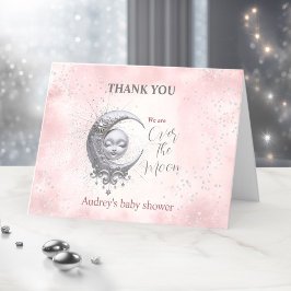 Auf dem Mond Pink Girl Babydusche Danke Karte