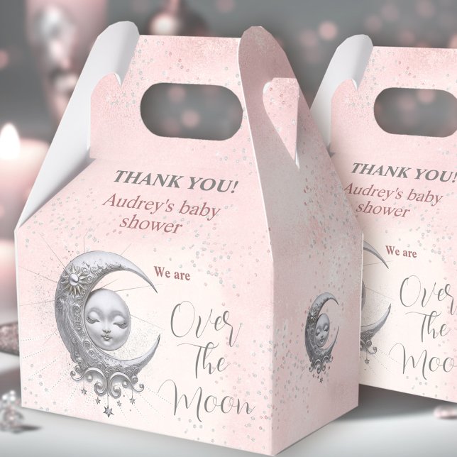 Auf dem Mond Pink Girl Dusche Gefallen Box Geschenkschachtel (Over The Moon Pink Girl Baby Shower Favor Box)
