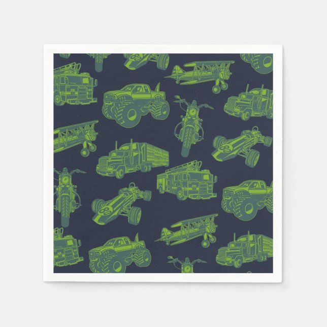 Auf dem Party "Go Blue & Green Moving Vehicles" Serviette (Vorderseite)