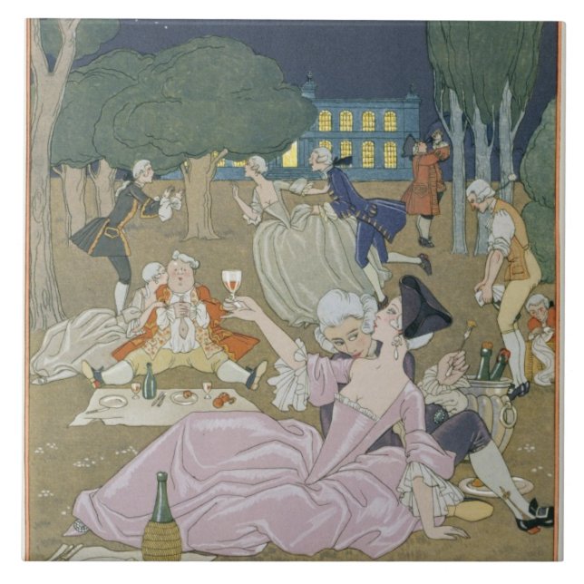 Auf dem Rasen Illustration für "Partys Galantes" Fliese (Vorderseite)