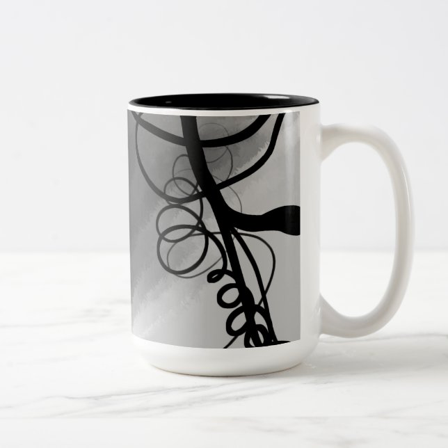 Auf dem Raster: Abstrakt grau, schwarz und weiß Zweifarbige Tasse (Rechts)