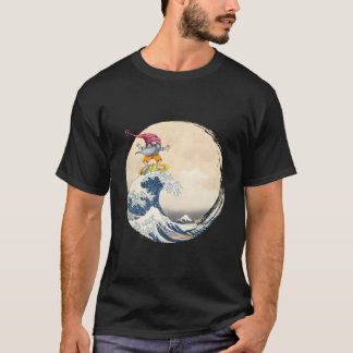 Auf dem Rücken Surfender Gnom Reitet Große Welle V T-Shirt