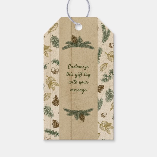 auf dem Waldboden rustikale pinecones immergreen Geschenkanhänger (Vorderseite)