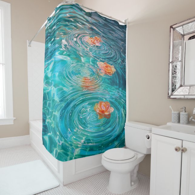 Auf dem Wasser schwimmende Blumen  Duschvorhang (Beispiel)