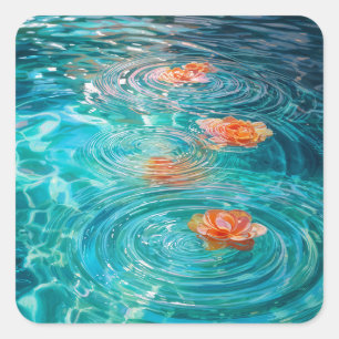 Auf dem Wasser schwimmende Blumen  Quadratischer Aufkleber