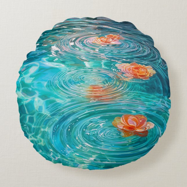 Auf dem Wasser schwimmende Blumen  Rundes Kissen (Vorderseite)